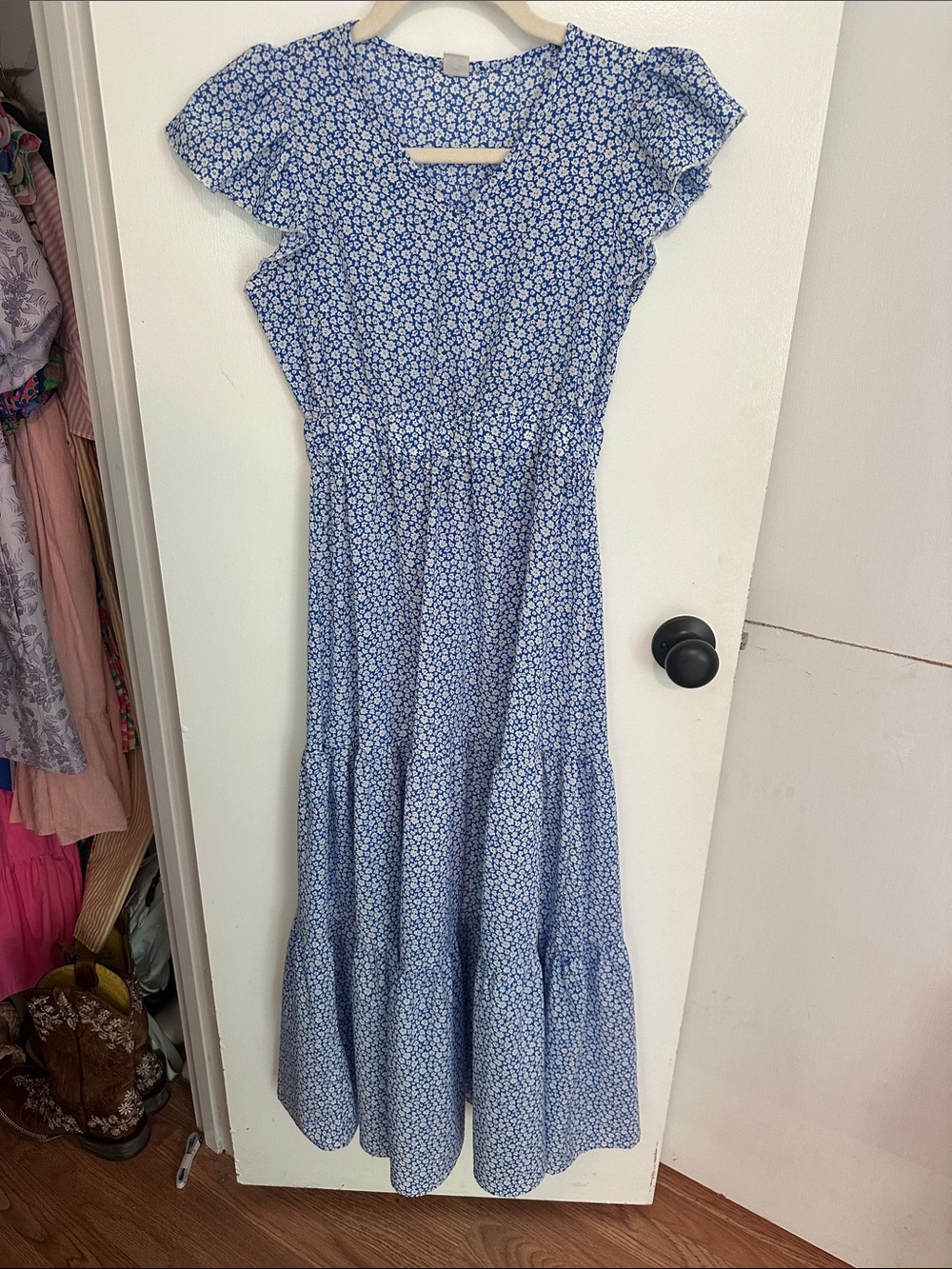 SHEIN TEEN size 10y-11y Blue Floral Tiered Maxi Dress Euc